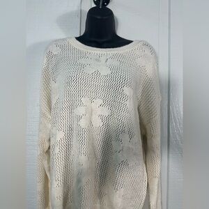 Hooked Up Off White Long Sleeve Floral Sweater Size Large NWT